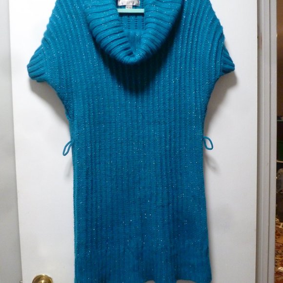 Decree Womens S Blue/ metalic  Short Sleeve Knitted Sweater Long tunic XXL - Picture 7 of 9